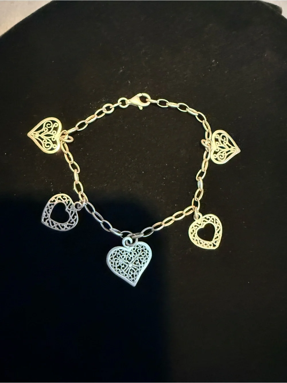 Silver Heart Charm Bracelet - Filigree Heart Dangles